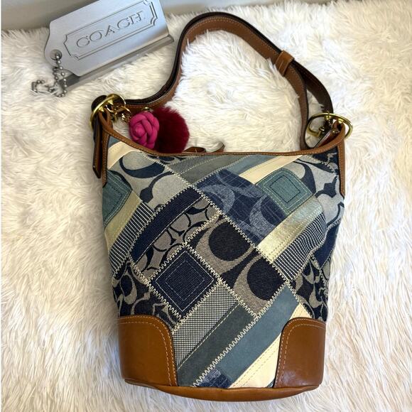 y2k Rare COACH Denim Leather Patchwork Shoulder Bag Crossbody - Picture 11 of 11